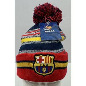 NWT FC Barcelona Soccer Football Knit Pom Beanie Icon Sports Mens One Size
